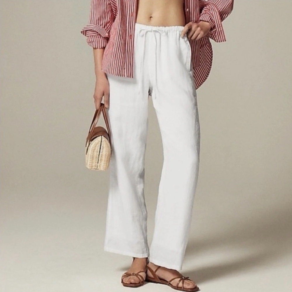 Tall J. Crew White Soleil Pant in Linen